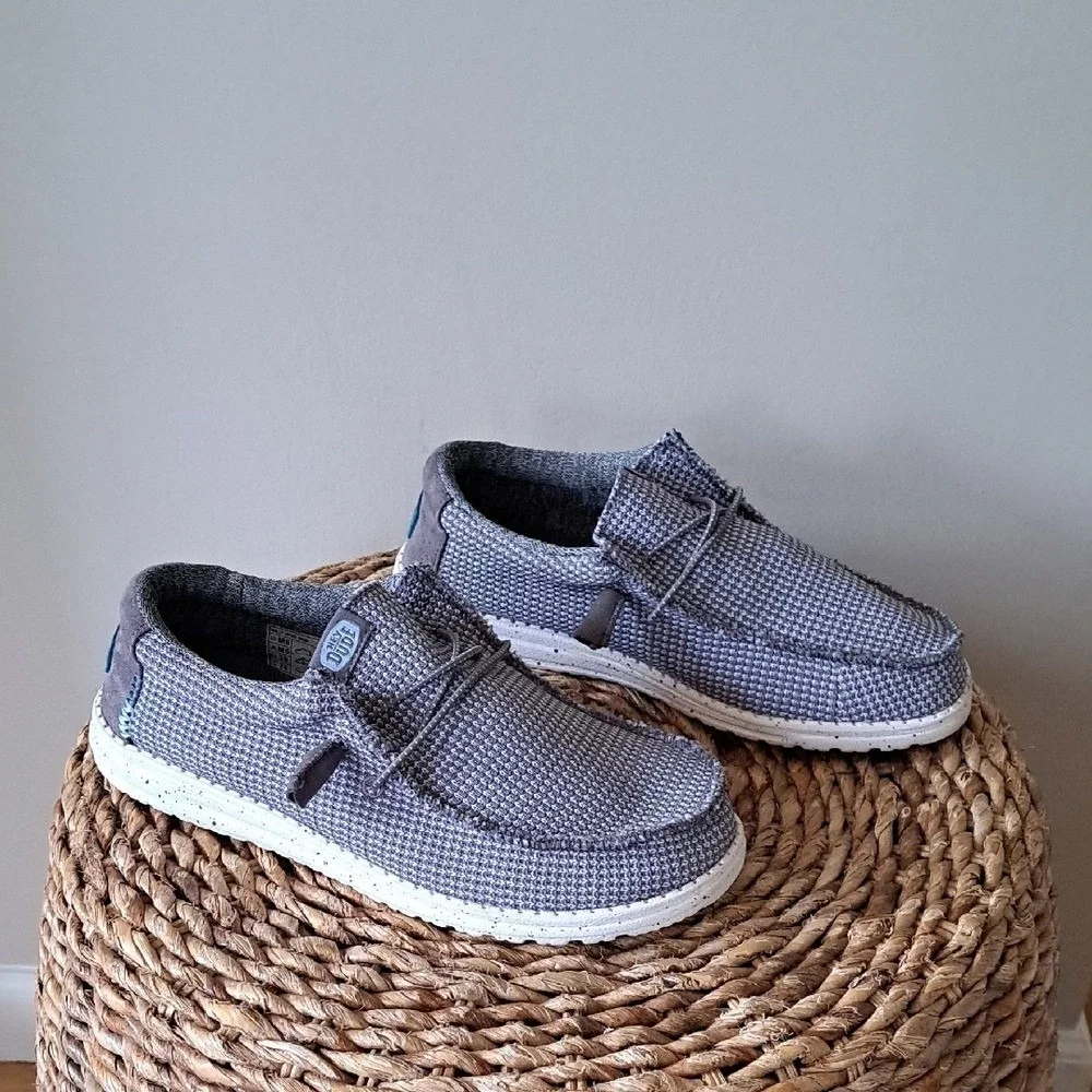 Hey Dude Mens Wally Grey Sport Mesh Knit Slip-On Lightweight Loafers S-6‎